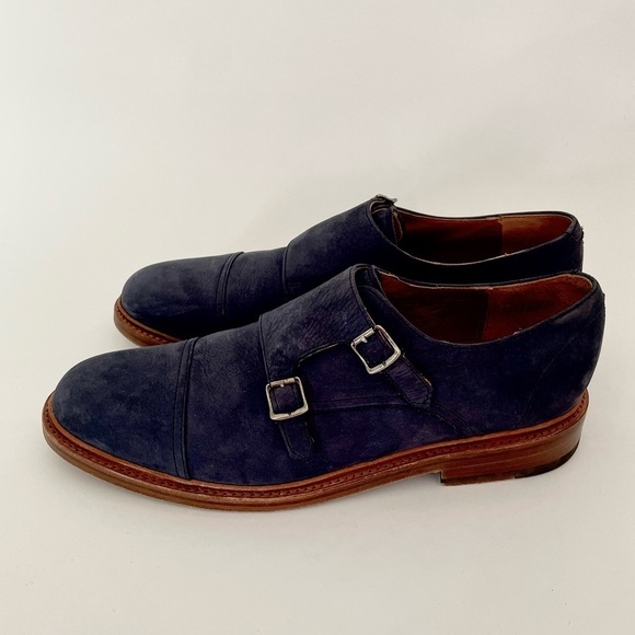 Frye Double Monk Leather Strap Oxford Loafer Size 9D Blue - Picture 6 of 11